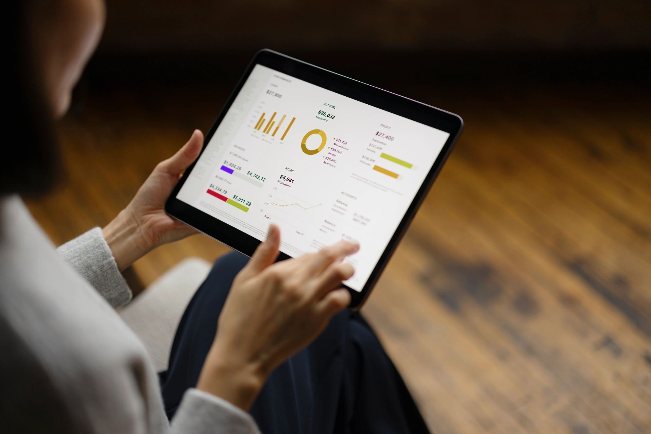 Professional reviewing process and performance data on a tablet
