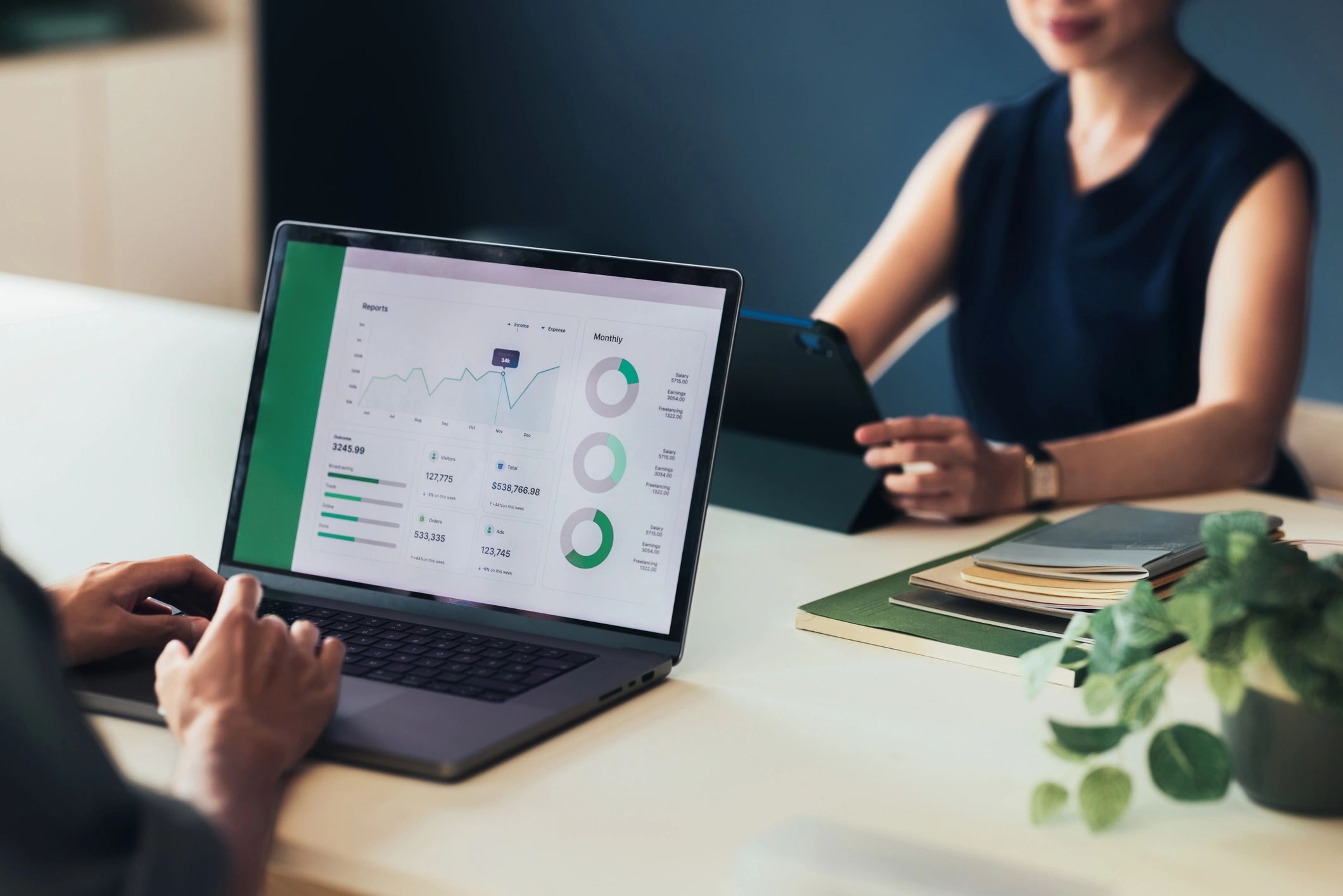 Team reviewing performance dashboards and process metrics