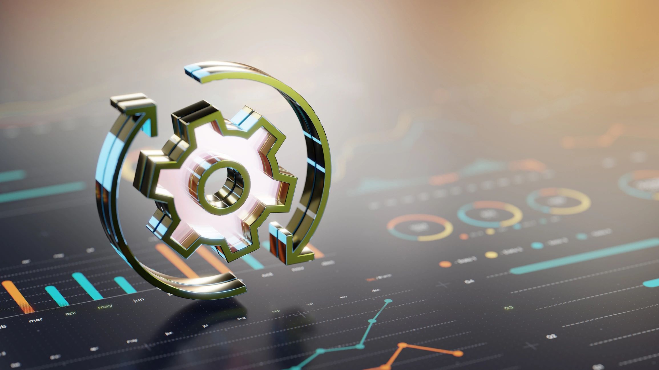 Automation gear icon over a digital analytics dashboard